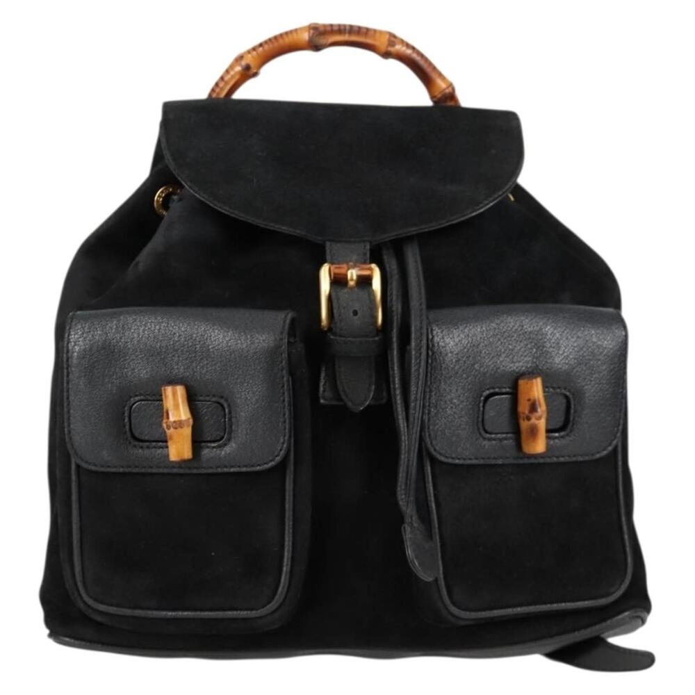 Gucci Bamboo Suede Leather Backpack Black